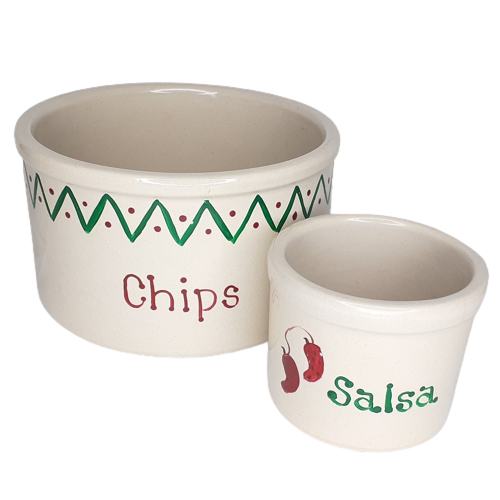 Vintage Robinson Ransbottom Chips & Salsa Stoneware Crocks